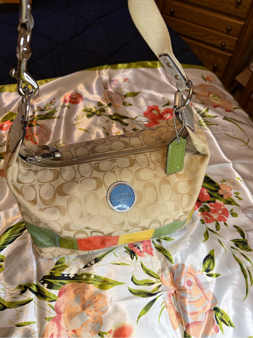 Coach Signature Stripe Patchwork Hobo Shoulder Bag